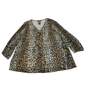 Ali Miles XL Leopard Printed Chiffon Tunic Top Lined Boho Lagen Look Baggy